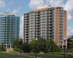 The University of Cincinnati Morgens and Scioto dormitories as they appear today.