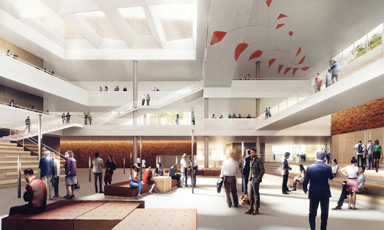 Interior atrium rendering of Business School
