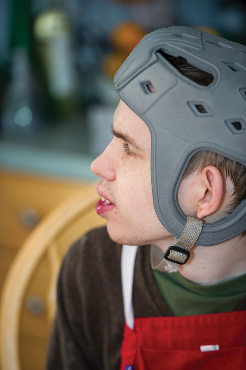 William wearing his helmet.