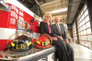 UC researchers Grace LeMasters and James Lockey have uncovered evidence that the environmental elements firefighters come into contact with are placing them at an increased risk for testicular cancer, non-Hodgkin's lymphoma, multiple myeloma and prostate cancer.  photo/Dan Davenport