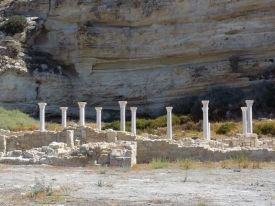 Workers take measurements at the archaeological dig Walberg is directing at Episkopi-Bamboula. 