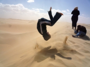 Portrait of Mitch Sipus on a sand dune in Great Sand Sea, Egypt in 2009. photo/Ian Renner