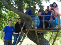 Jamey Pratt (left) with high school girls at a Bulgarian summer camp where he led a session on gender issues.