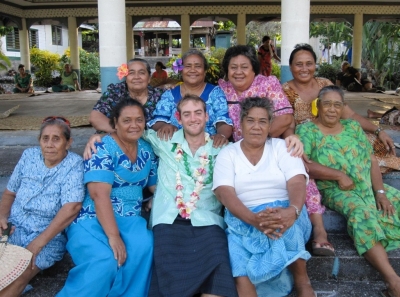 DAAP grad student Trent Lobdell was an economic-development Peace Corps volunteer in Samoa, where he worked with the women who were giving him a farewell party.