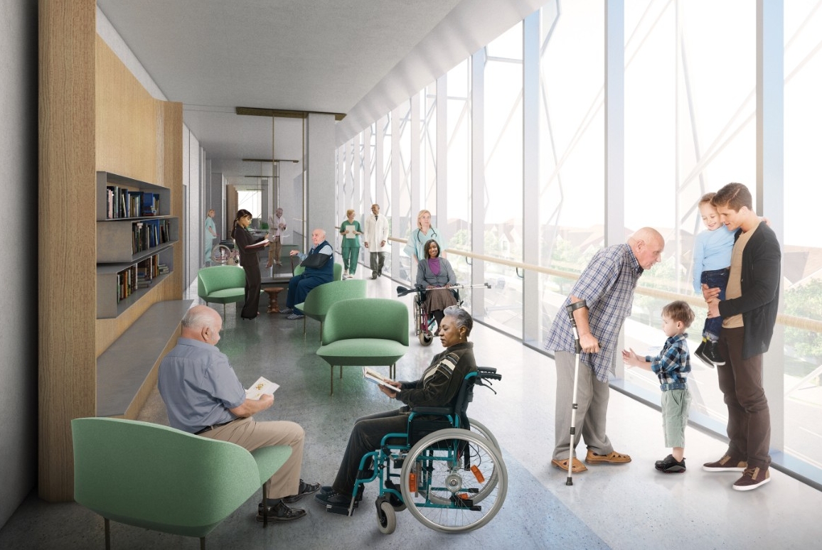 An architectural rendering of the Gardner Neuroscience Center