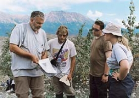 Professor Tom Lowell, Josh White, Josh Cooper and Amy Cochran at Kennicott Glacier.