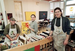Planning creative experiences for young people at the City Art Education Center are program director and UC alumna Roz Manifold (right) and staff members Tim Robinson and Kristina Teague. photo/Lisa Ventre