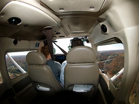 Student Sophie Gilgean and her instructor David Zitt fly over Clermont County. Photo/Dottie Stover 