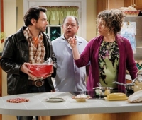 Riva shown with Cheech Marin (center) and Eugenio Derbez in the CBS 2011 comedy ''Rob.''