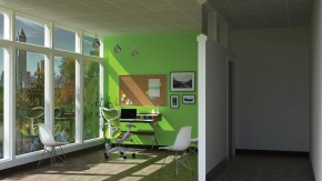 Rendering shows how an office might appear with SmartLight off.