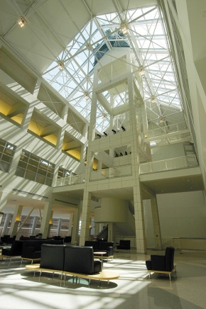 Sunlight filters into the 90-foot atrium of the Tangeman University Center of the University of Cincinnati.