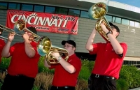 The UC band provided the fanfare during the morning ceremony as university employees arrived at the stadium.  photo/Dottie Stover