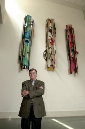 Earl Hamner stops for a picture in the lobby of CCM's Mary Emery Hall while taking a tour of the college. Thoroughly impressed with the facilities, he says, "I want to enroll. I want to come back. It's stunning, just overwhelming. I've run out of wows." photo/Peter Griga