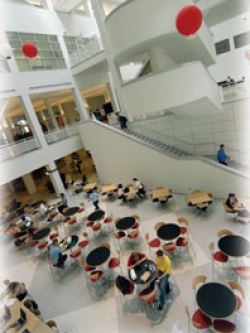 Upon entering TUC's north wing, visitors are met with a sensational 90-foot atrium that was created by literally gutting the old student union.