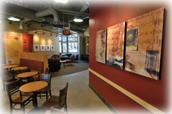 Interior spaces within the Joseph Steger Student Life Center include a two-story Starbucks. 