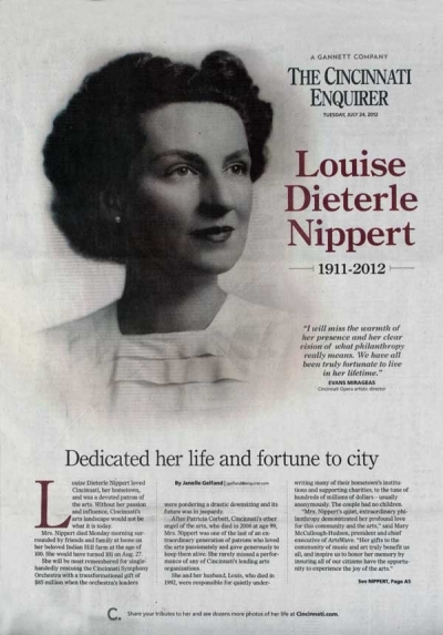 Louise Nippert's obituary covers the front page of the Cincinnati Enquirer