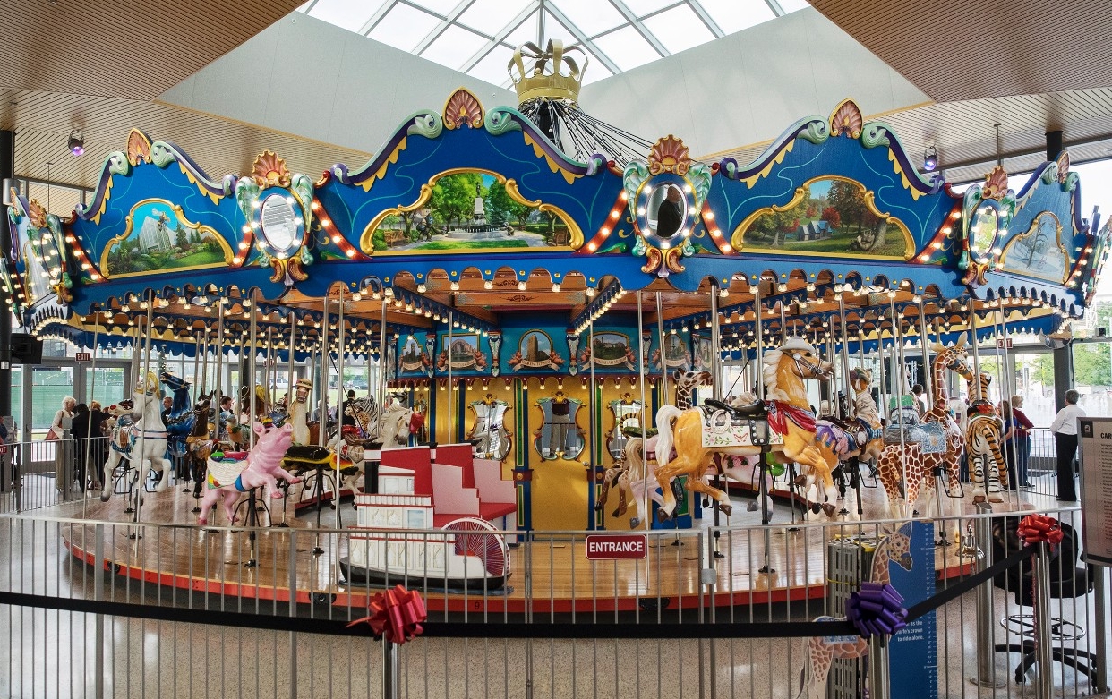 The brightly colorful new carousel at Cincinnati's Smale Riverfront Park