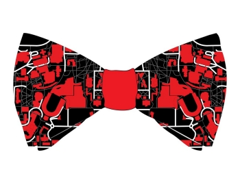 A bow-tie design by a University of Cincinnati student is the school colors, red and black, and takes elements of the campus's map.