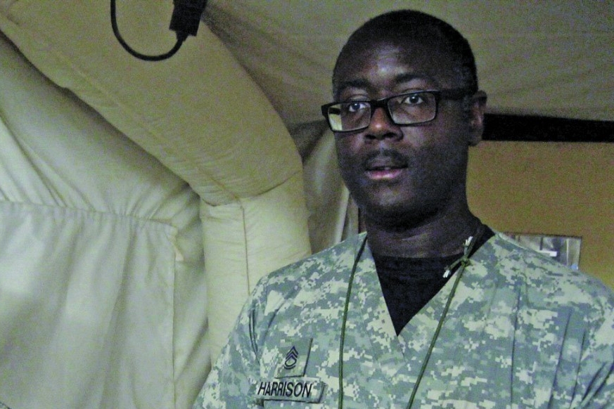 Terence Harrison in his military camouflage while in Iraq.