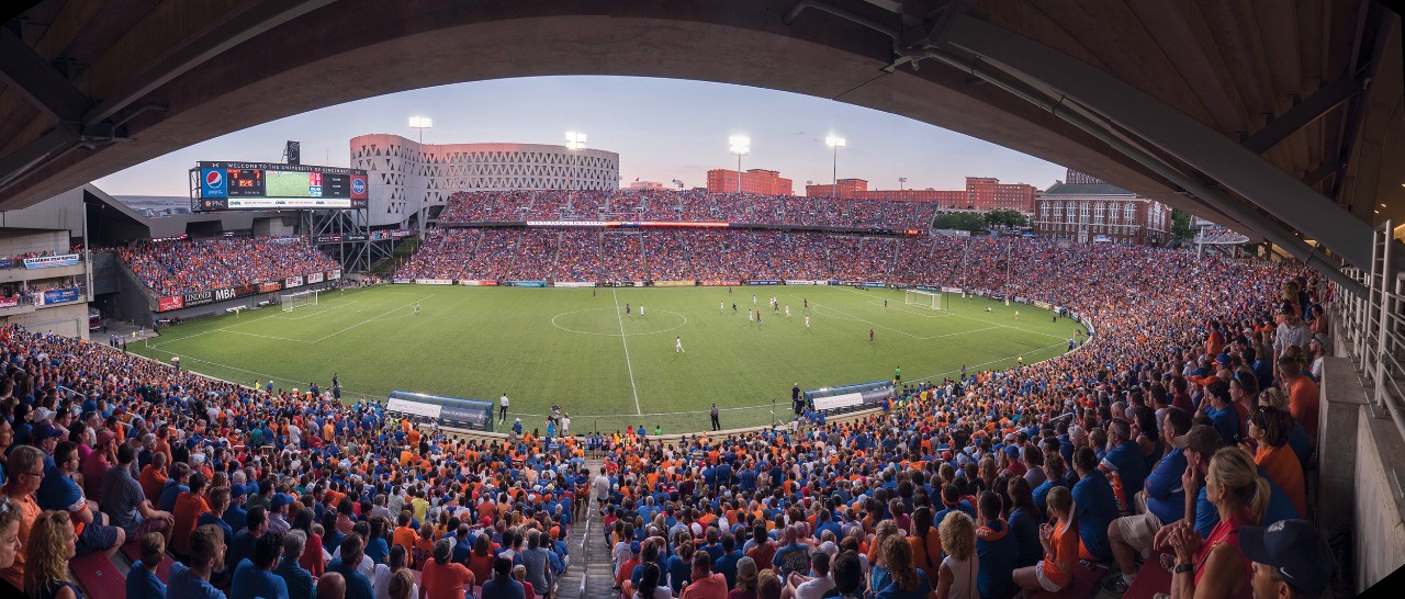 A sold out crowd at Nippert Stadium takes in an FC Cincinnati game vs. Crystal Palace on July 16, 2016.