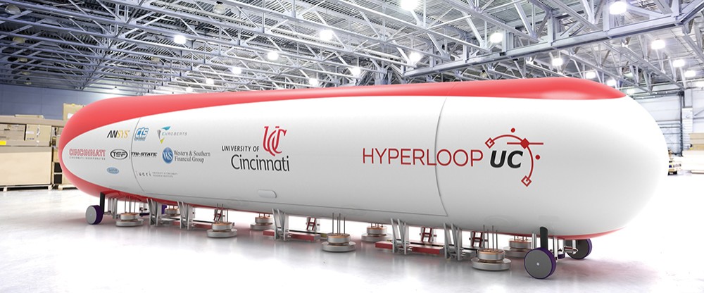 A rendering of the futuristic looking and tube-like Hyperloop prototype 