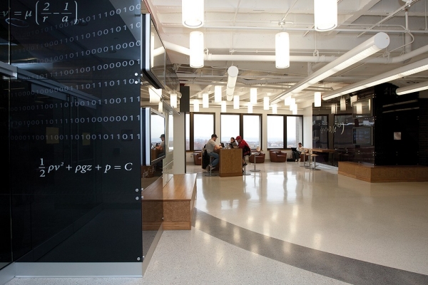 UC students sit together and study in the Alumni Engineering Learning Center at UC.