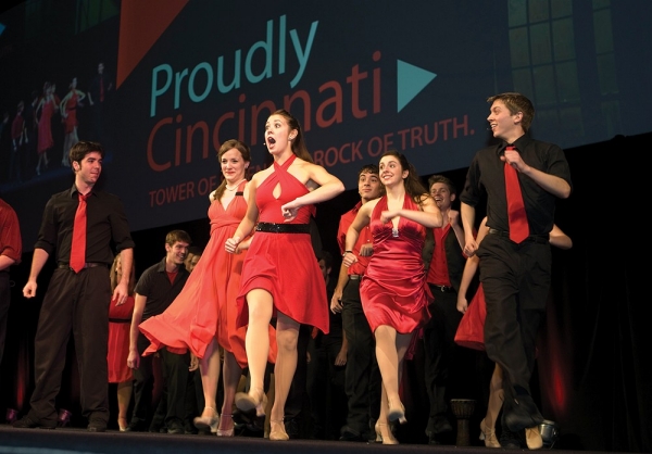 CCM students dance on stage of UC's campaign kickoff in 2008. 
