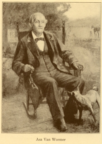 Painting of Asa Van Wormer shows him sitting in a rocking chair.