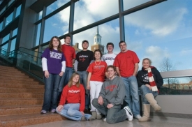 UC students who served as campus tour guides in the 2006-07 academic year include (back row, from left) Jessica King, CJ Bossart, Nate Brown, Kristen Chuang, Andrew Jarrel, Jared Blackmore, Natasia Moose, (front row, from left) Jen Biller and Nathan Standeford.