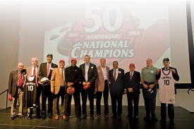 Eleven members of UC's title teams gathered for a luncheon inside UC's Tangeman University Center