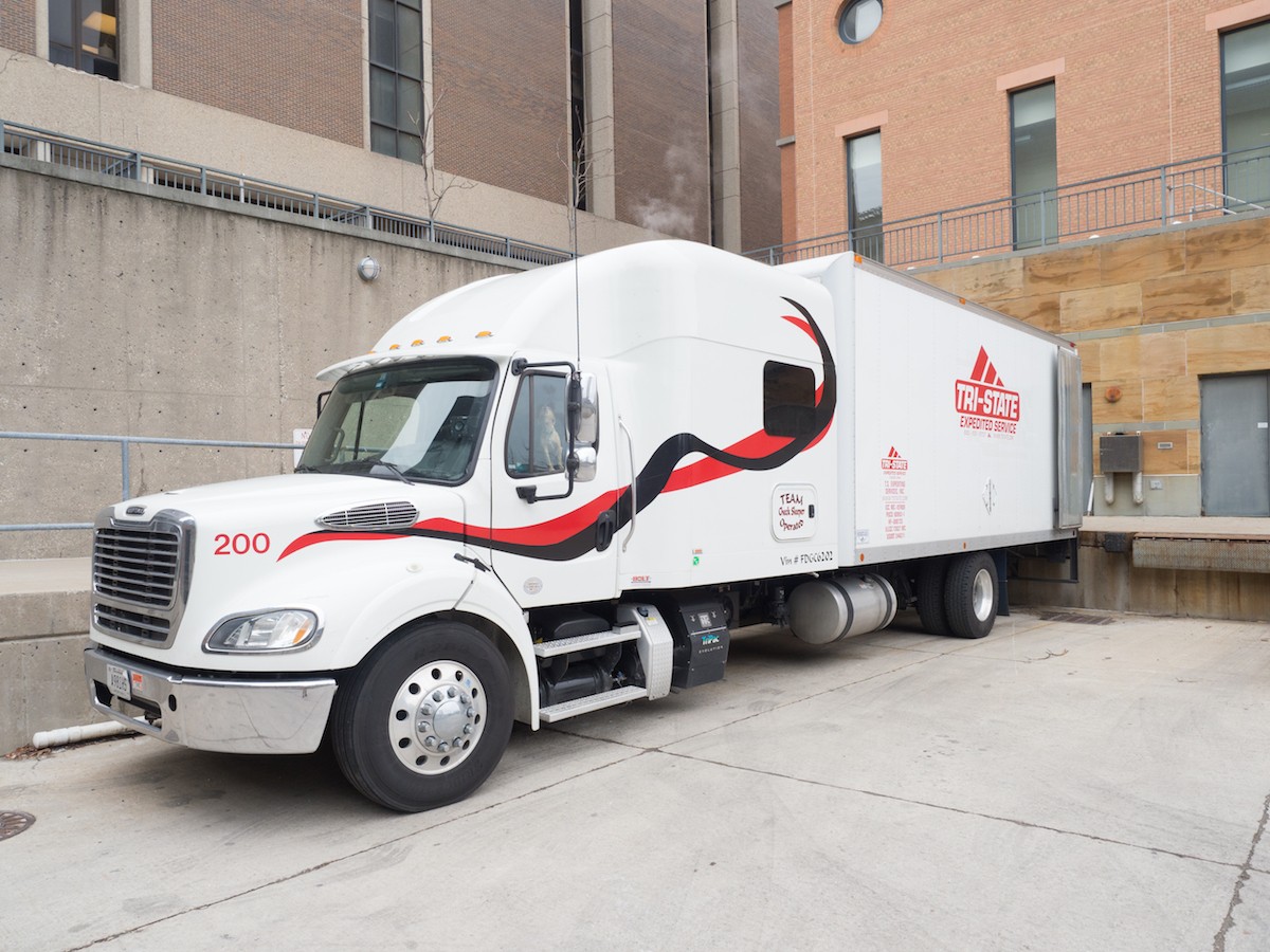 A semi carries UC's Hyperloop pod the 2,215 miles to Hawthorne, California.